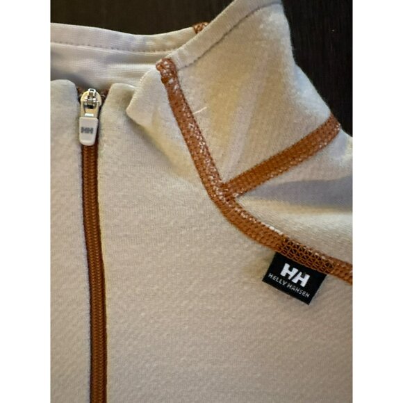 Helly Hansen Beige & Rust Merino Wool Blend 1/2 Zip Base Layer Pullover Top Size - Picture 4 of 8